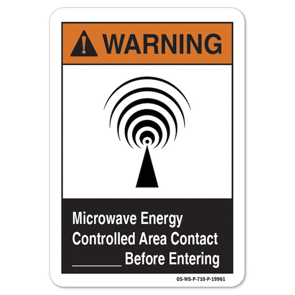 ANSI Warning Sign, Rf Microwave Energy Controlled Area, 24in X 18in Decal, 18" W, 24" L, Landscape